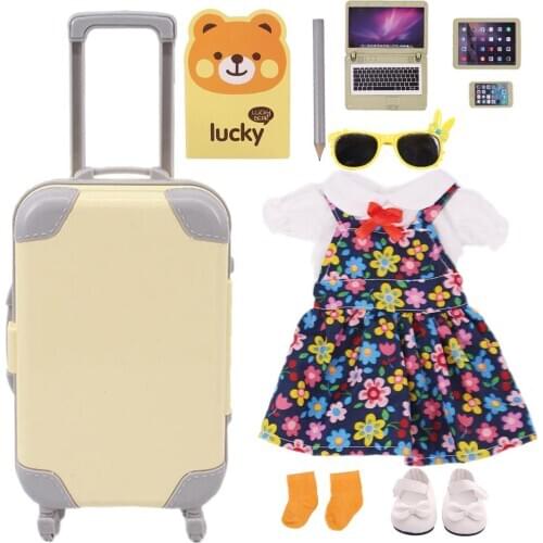 Doll Accessories 1 Set Suitcase Dress Shoes Doll Computer And Glasses Fit 18 Inch Doll Reborn Baby &43CM Doll Baby
