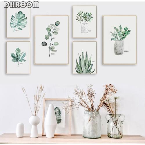 Watercolor Plants Leaf Canvas Painting Nordic Style Poster Print Scandinavian Wall Art Minimalist Decoration Pictures Home Decor