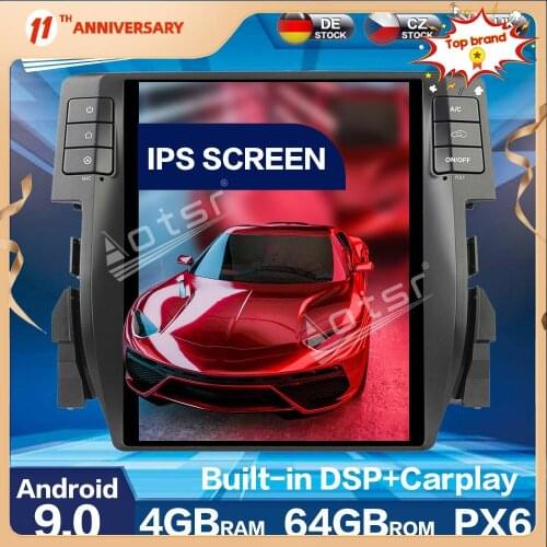 Aotsr Vertical screen Tesla Style PX6 Android 9.0 RAM 4GB CARPLAY Car Radio Play For Honda Civic 2016 - 2019 Car GPS Navigation