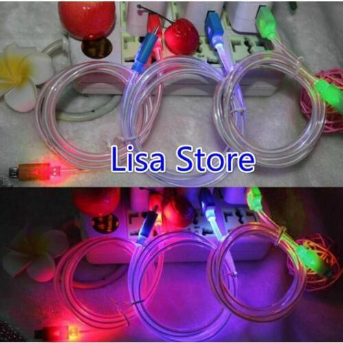 Free DHL 200pcs 1 Meter USB Data Cable Charger Charging Cable Colorful Led Luminous Tube Light-Emitting Data Line For Android