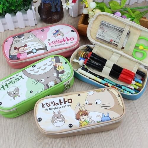 1pc Kawaii Four-Color Totoro Design School Pencil Case Large Capacity Pencil Bag PU Leather For Kids Student Pen Box Stationery