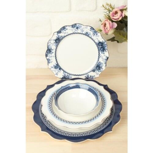 24 Piece Porcelain Dinnerware 6 Dinner Plates 6 Serving Plates 6 Cake Plates 6 Bowls Dishes for Serving Stamping Plates