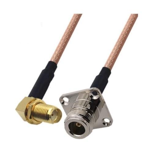 RG400 Cable SMA Female Right Angle to N Female 4 Hole Flange Panel Mount Jumper Cable