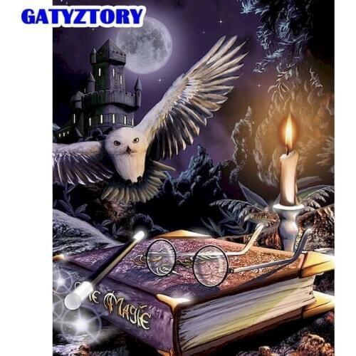 GATYZTORY Night Owl Animal Photo By Numbers Kits For Adults Diy Framed Oil Painting By Number Home Decoration Wall Art Picture