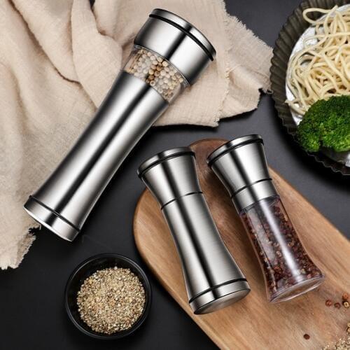 Kitchen 304 Stainless Steel Grinder Adjustable Coarseness Peppercorn Salt Mill Shakers Spice Grinder Salt Grinder Pepper Mill