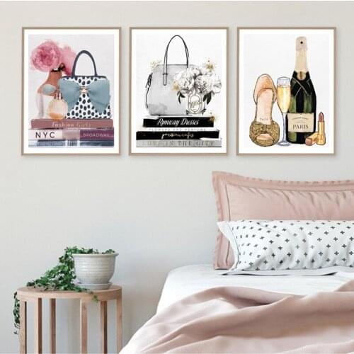 Fashion Bags Perfume Girls Books Wall Art Canvas Painting Paris Nordic Posters and Prints Wall Pictures for Living Room Decor