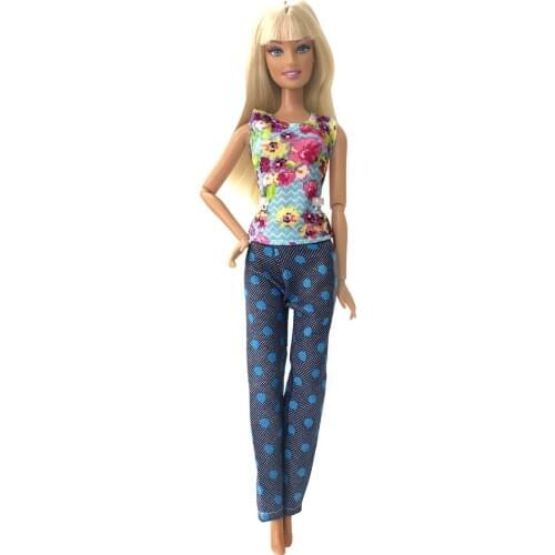 NK One Set Doll Dress Fashion Outfit Long Jeans Trousers Daily Casual Color Vest Wear Shirt For Barbie Doll Accessories 093A