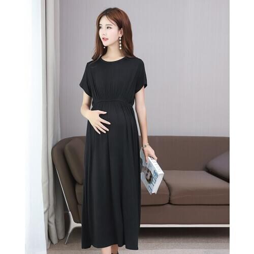 2020 New Maternity Gown Summer Style Pregnant Clothing Plus Size Modal Boat Neck Ankle-Length Maternity Clothes