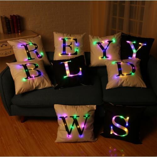 New Arrivals Home Decorative LED light Alphabet Cushion Cover Installed Three batteries the 5th Waist Pillow Case Sofa Chair