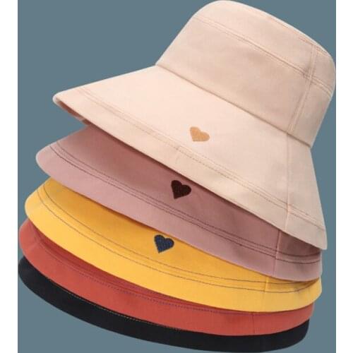 Spring Fashion Heart Bucket Hats For Women Streetwear Wide Brim Panama Foldable Summer Outdoor Fisherman Caps PJ177