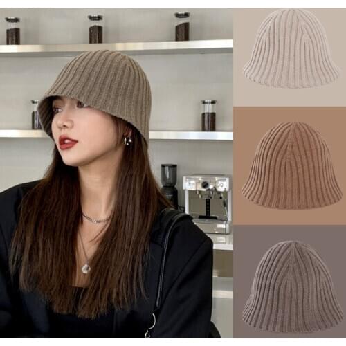 Fashion Spring Winter Solid Women Knitting Bucket Cap Visor Folding Fishing Bucket Hat High Quality Vacation Cap Lady Outdoor