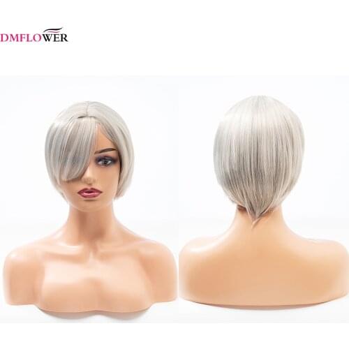 DMFLOWER-European and American women 6 inch fiber synthetic short hair wig silver blonde style cosplay