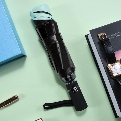 Full Automatic Three Fold Reverse Umbrella Creative Not Wet Car Sunny Umbrella Large Black Rubber Windproof Sun Umbrella