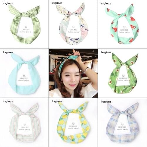 Simple Versatile Bow Hair Bands For Women Girls Green Print Lovely Headband Wire inside Cross Bandage Cute Hair Accessories