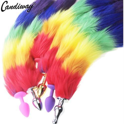 Rainbow wild Fox Tail Metal Furry Doggy Anal Plug Sex Toys Butt Plug BDSM Flirt Anus Plug For Women cat Tail gspot Stimulate