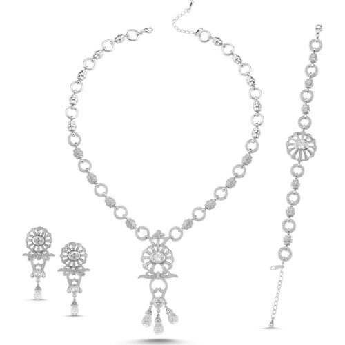 Silverlina Silver Zircon Stone Necklace, Bracelet & Earrings Set