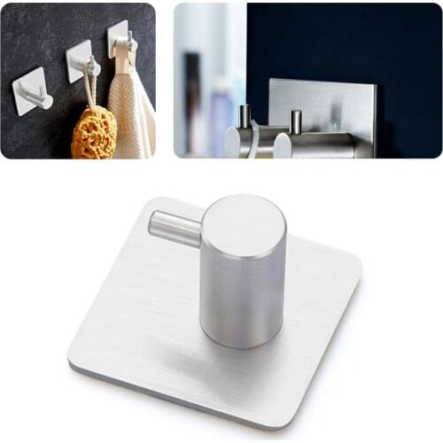 Sliver Wall Hooks for Clothes Stainless Steel Towel Keys Hanger Wall Mount 3M Adhesive Storage Hook