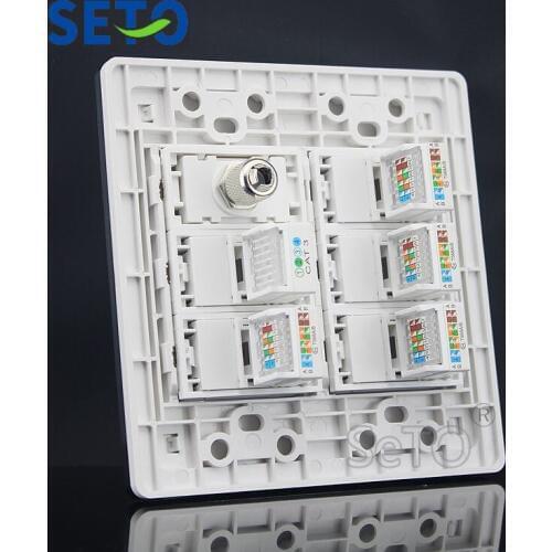 SeTo 120 Type One TV + Four Cat5e Network + One Cat3 Tel Socket Panel Outlet Wall Plate Keystone Faceplate