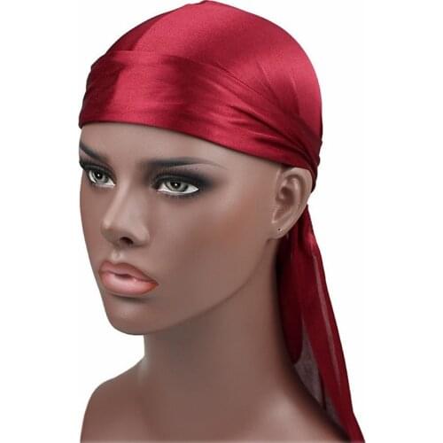 Unisex Durags Hiphop Bandana Pirate Cap Du Doo Rag Headbands Solid Turban Headwear Long Tail Women Hair Accessories Silky Durag