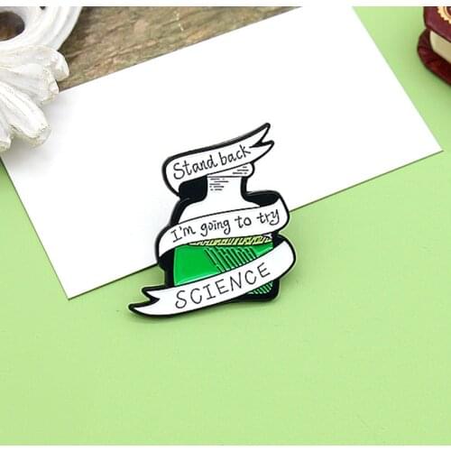 Magic Medicine Bottle Brooches Stand back,I'm going to try,SCIENCE Banner Green Chemical Reagent Enamel Pin Brooch Badge Jewelry
