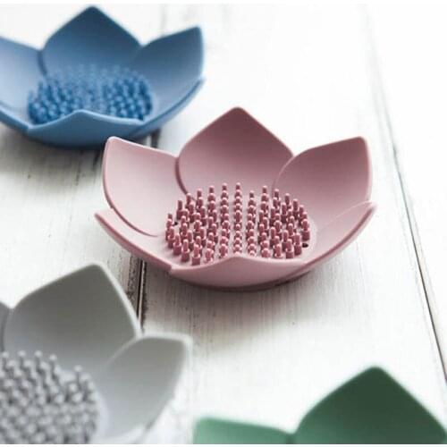 Soap Box Lotus Shape Non-slip Portable Silicone for Water Draining Solid Color Draining Soap Dish Bathroom Accessories