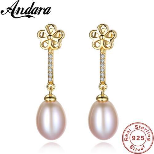 High Quality 925 Sterling Silver Women Earrings Flower Purple White Pink 8-9mm Pearl S Earring Party Jewelry