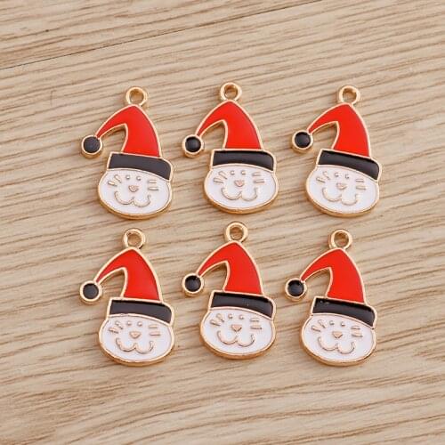 10pcs 14*20mm Cartoon Cat Charms for Necklaces Bracelets DIY Enamel Christmas Hat Charms Pendants Xmas Decoration Jewelry Making