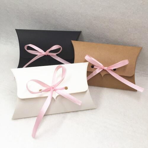 20 pcs DIY packing gift candy box,Wedding favour Kraft Paper Pillow Box, gift packaging boxes with free ribbon
