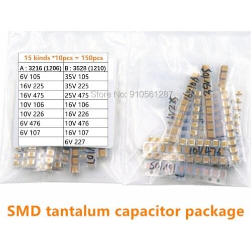 3216 1206 type A / 1210 3528 type B SMD tantalum capacitor sample package 6V 16V 10V 35V 25V 105 225 475 476 106 226 107 227 1uf