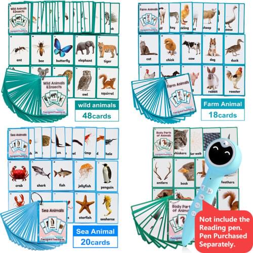 96PCS/set Animal Learning English Flash Cards for Children Montessori Educational Toys Classroom Decoration Memorie Games