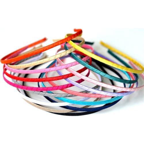 50pcs/lot 16colors 5MM Wide Metal Hard Headbands Ribbon Covered Headband For Girls Chic Satin Hairbands For Kids Accessories