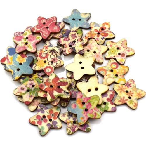 500PCS Mixed Star Flower Wood Shape Apparel Sewing Buttons for Kids Clothes Scrapbooking Decorative Decor Diy Accessories