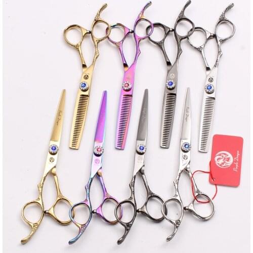 6 inch Japan 440C Purple Dragon Professional Barber Scissor Cutting Shear Thinning Scissors Style Tool Left-Hand Hair Scissors