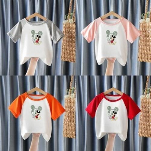 90-140cm Summer Childrens Cartoon T-shirt Baby Cotton Short Sleeve Top Shirt Boys Girls Half Sleeve Top Thin Sports Clothing