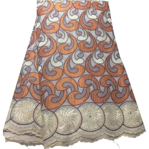 African 100% Cotton Lace Fabric Latest Voile Lace In Switzerland With Stones VPL11559 For Women Dress Party (5yards/pc)