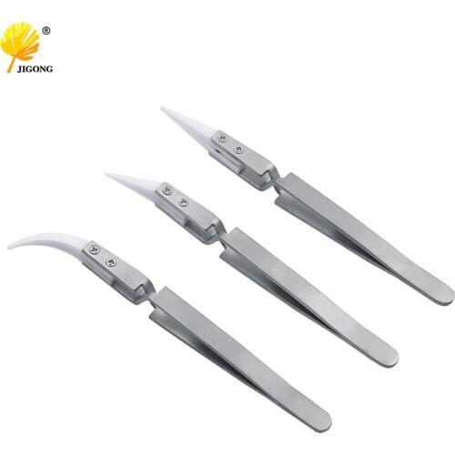 Anti-Static Reverse Ceramic Tweezers Electronic Cigarette Heat Resistant Conductive Curved Straight Tweezers