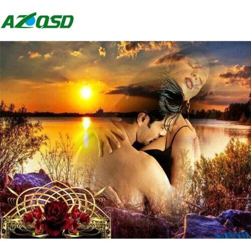 AZQSD 5d Diamond Painting New Arrivals Couple Love Sunset Handmad Gift Diamond Embroidery Landscape Mosaic Home Decoration