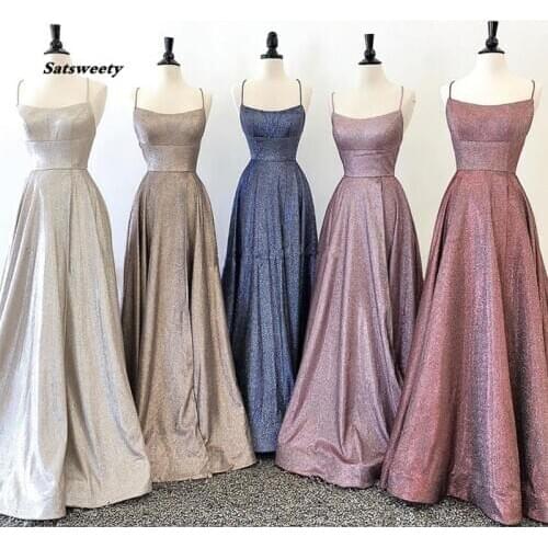 Prom Dresses 2020 Sparkly Party Dresses Gala Shiny A-line Prom Gown Elegant Ceremony Long Dress Gala Youth Spaghetti Straps