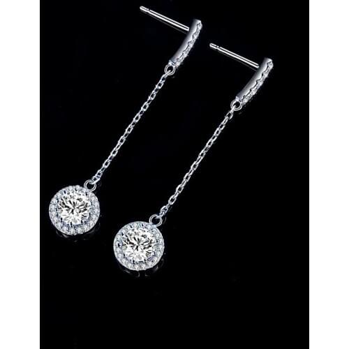 BOEYCJR 925 Silver 1ct F color Moissanite VVS Fine Jewelry Long Drop Earrings With national certificate for Women Gift