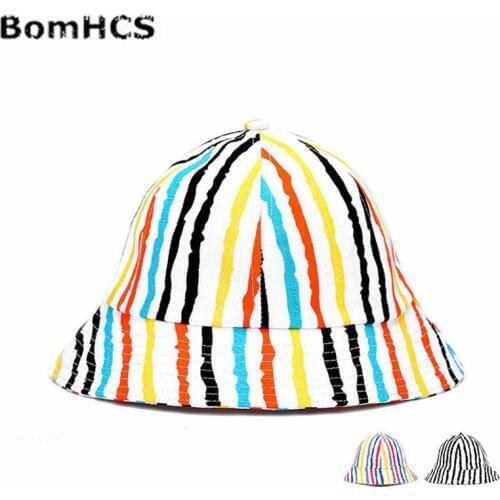 BomHCS New Women Girls Sun Hat Lattice Stripe Lattice Bucket Hat Baseball Cap 17MZ37F8