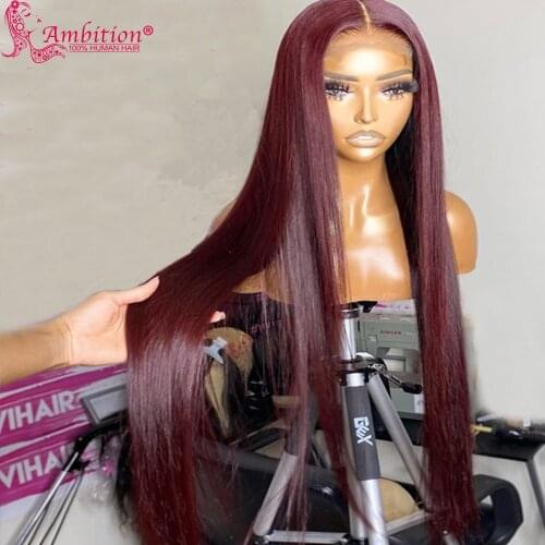 Burgundy Human Hair Lace Front Wigs Pre plucked Deep Parting 13x6 Lace Front Wigs Straight 13x4 Frontal Lace Wigs with baby hair