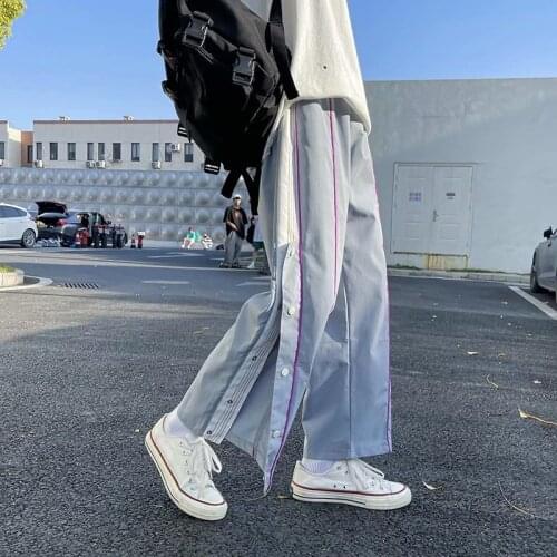 Wide leg pants mens couple korean loose straight tube drop summer breasted pants streetwear joggers sport pantalon homme Sale