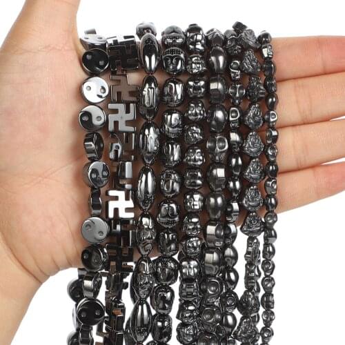 Natural Stone Beads Smooth Black Hematite black gallstone For Jewelry Making DIY Bracelet Accessories