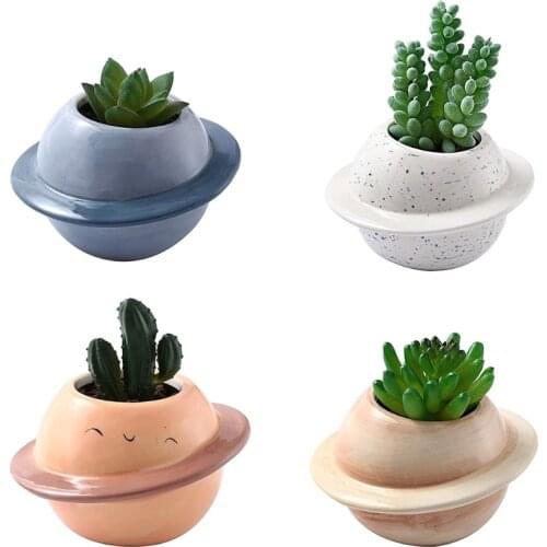Creative Planet Succulent Pot Ceramic Planter with Drainage Hole Cactus Plant Flower Pots Desktop Garden Decor H58C