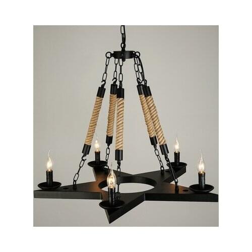 Countryside rope rope chandelier, pastoral nostalgia theme bar, living room dining room lamp, retro iron art lamp