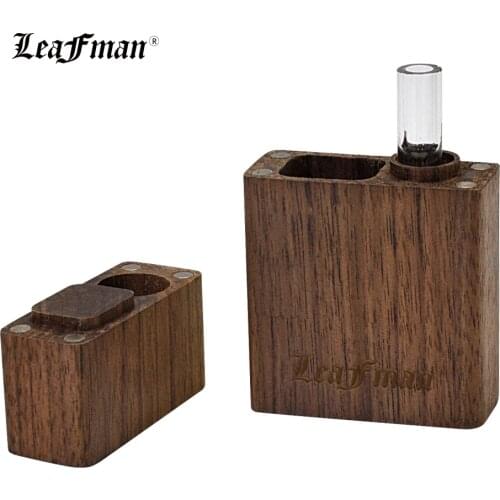 LEAFMAN 56*88MM Natural Wood Cigarette Case Dry Herb Box Magnetic Style Wooden Dugout Case With Glass One Hitter Pipe Bat