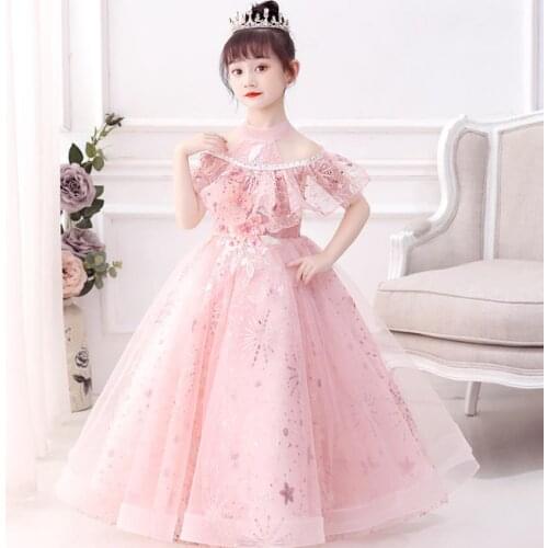 Childrens sexy Lace Appliques evening Gown Kids Catwalk Mermaid princess Dress birthday party dress for girls vestidos L371