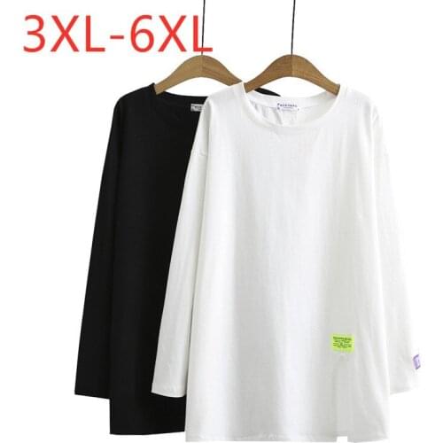New 2021 Ladies Spring Autumn Plus Size Tops For Women Large Long Sleeve Loose Cotton Black White Long T-shirt 3XL 4XL 5XL 6XL