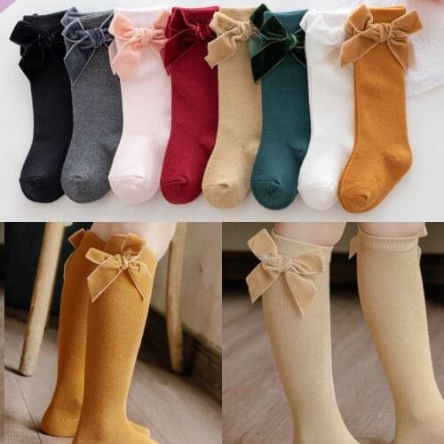Cotton Knee Socks for Girls Big Bow Knee High Long Socks for babys Princess Childrens Socks Autumn Winter New 0-3Y