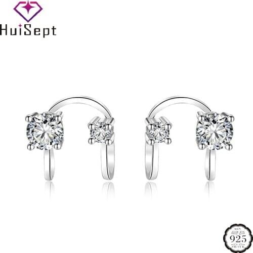 HuiSept Fashion Earrings 925 Silver Jewelry with Zircon Gemstones Clip Earring for Women Wedding Engagement Party Accessories